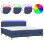 Box spring bed with mattress and LED blue fabric 160x200 cm by vidaXL, Beds and slatted bases - Ref: Foro24-3133731, Price: 5...