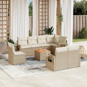 Set de sofás de jardín 9 pzas con cojines ratán sintético beige en Conjuntos de jardín | Comprar online en Foro24