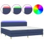 Box spring bed with mattress and LED blue fabric 200x200 cm by vidaXL, Beds and slatted bases - Ref: Foro24-3133747, Price: 5...