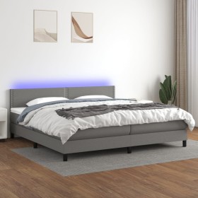 Cama box spring colchón y luces LED tela gris claro 200x200 cm