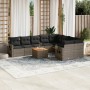 Set de sofás de jardín 10 pzas con cojines ratán sintético gris