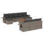 Set de sofás de jardín 11 pzas y cojines ratán sintético gris