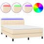 Box spring bed mattress and LED lights cream fabric 140x200 cm by vidaXL, Beds and slatted bases - Ref: Foro24-3133162, Price...