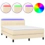 Cama box spring colchón y luces LED tela crema 140x200 cm de vidaXL, Camas y somieres - Ref: Foro24-3133162, Precio: 431,62 €...
