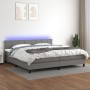 Box spring bed mattress and LED lights light gray fabric 200x200 cm by vidaXL, Beds and slatted bases - Ref: Foro24-3133182, ...