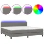 Box spring bed mattress and LED lights light gray fabric 200x200 cm by vidaXL, Beds and slatted bases - Ref: Foro24-3133182, ...