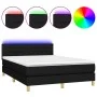 Box spring bed mattress and LED lights black fabric 140x190 cm by vidaXL, Beds and slatted bases - Ref: Foro24-3133791, Price...