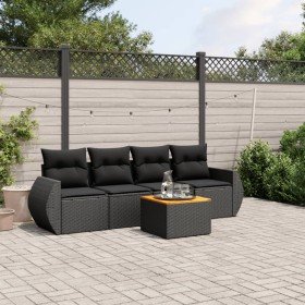 Set de muebles de jardín 5 pzas y cojines ratán sintético negro Set de muebles de jardín 5 pzas y cojines ratán sintético negro
