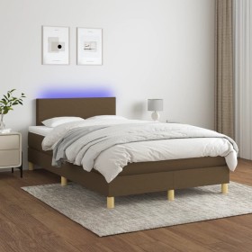 Cama box spring con colchón y LED tela marrón oscuro 120x200 cm de vidaXL, Camas y somieres - Ref: Foro24-3133544, Precio: 36...