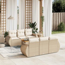 Set sofás de jardín 7 piezas y cojines ratán sintético beige Set sofás de jardín 7 piezas y cojines ratán sintético beige