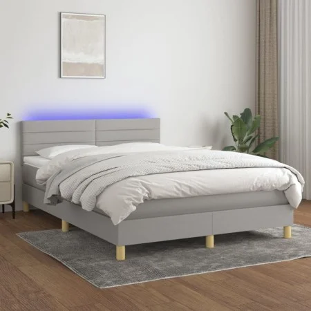 Boxspringbettmatratze und LED-Leuchten aus hellgrauem Stoff 140x200 cm von vidaXL, Betten und Lattenroste - Ref: Foro24-31337...