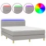 Boxspringbettmatratze und LED-Leuchten aus hellgrauem Stoff 140x200 cm von vidaXL, Betten und Lattenroste - Ref: Foro24-31337...