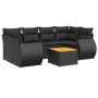 Set de comedor de jardín 7 pzas y cojines ratán sintético negro