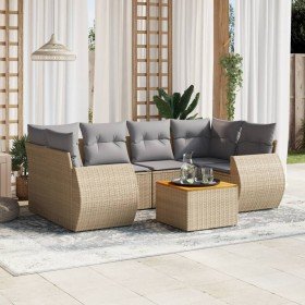 Set sofás de jardín 7 piezas y cojines ratán sintético beige Set sofás de jardín 7 piezas y cojines ratán sintético beige
