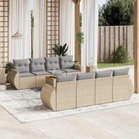 Set de sofás de jardín 9 pzas con cojines ratán sintético beige