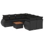 Set de sofás de jardín 8 piezas y cojines ratán sintético negro