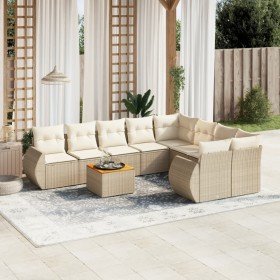 Set de sofás de jardín 9 pzas con cojines ratán sintético beige Set de sofás de jardín 9 pzas con cojines ratán sintético beige