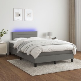 Cama box spring con colchón y LED tela gris oscuro 120x200 cm