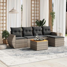 Set de muebles de jardín 6 pzas y cojines ratán sintético gris Set de muebles de jardín 6 pzas y cojines ratán sintético gris