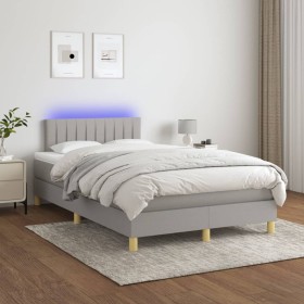 Cama box spring con colchón tela y LED gris claro 120x200 cm