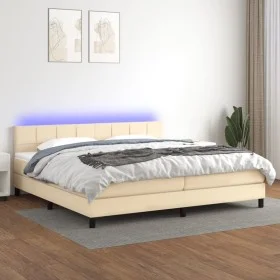 Boxspringbett-Matratze und LED-Leuchten, cremefarbener Stoff, 200 x 200 cm von vidaXL, Betten und Lattenroste - Ref: Foro24-3...