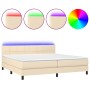Boxspringbett-Matratze und LED-Leuchten, cremefarbener Stoff, 200 x 200 cm von vidaXL, Betten und Lattenroste - Ref: Foro24-3...