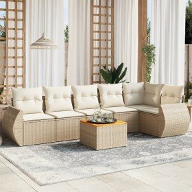 Set sofás de jardín 7 piezas y cojines ratán sintético beige Set sofás de jardín 7 piezas y cojines ratán sintético beige