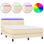 Box spring bed mattress and LED lights cream fabric 140x200 cm by vidaXL, Beds and slatted bases - Ref: Foro24-3133242, Price...