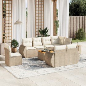 Set de sofás de jardín 9 pzas con cojines ratán sintético beige Set de sofás de jardín 9 pzas con cojines ratán sintético beige