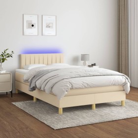 Cama box spring con colchón y LED tela crema 120x200 cm de vidaXL, Camas y somieres - Ref: Foro24-3133866, Precio: 385,16 €, ...