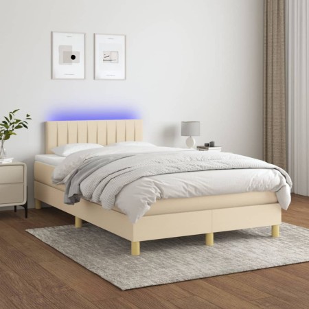 Boxspringbett mit Matratze und LED-Cremestoff 120x200 cm von vidaXL, Betten und Lattenroste - Ref: Foro24-3133866, Preis: 384...