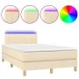 Box spring bed with mattress and LED cream fabric 120x200 cm by vidaXL, Beds and slatted bases - Ref: Foro24-3133866, Price: ...