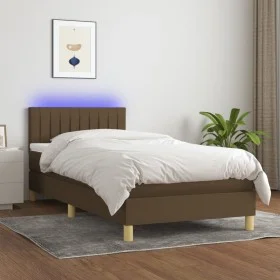 Box spring bed with LED mattress dark brown fabric 100x200 cm by vidaXL, Beds and slatted bases - Ref: Foro24-3133856, Price:...