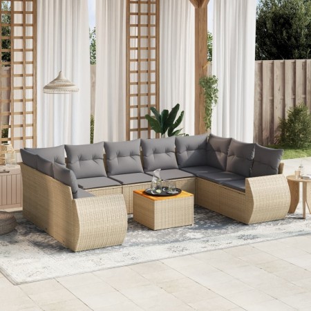 Juego de sofás jardín con cojines beige 10 pzas ratán sintético
