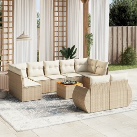 Juego de sofás jardín con cojines beige 10 pzas ratán sintético