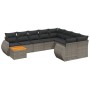 Set de sofás de jardín 10 pzas con cojines ratán sintético gris