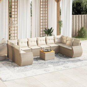 Set de sofás de jardín 11pzas con cojines ratán sintético beige en Conjuntos de jardín | Comprar online en Foro24