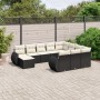 Set de sofás de jardín 11 pzas y cojines ratán sintético negro