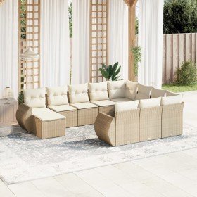 Set de sofás de jardín 11pzas con cojines ratán sintético beige