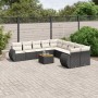 Set de sofás de jardín 11 pzas y cojines ratán sintético negro