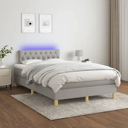 Box spring bed with fabric mattress and light gray LED 120x200 cm by vidaXL, Beds and slatted bases - Ref: Foro24-3133941, Pr...