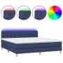 Box spring bed with mattress and LED blue fabric 160x200 cm by vidaXL, Beds and slatted bases - Ref: Foro24-3133971, Price: 5...