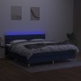 Box spring bed with mattress and LED blue fabric 160x200 cm by vidaXL, Beds and slatted bases - Ref: Foro24-3133971, Price: 5...