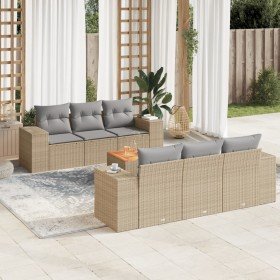 Set sofás de jardín 7 piezas y cojines ratán sintético beige Set sofás de jardín 7 piezas y cojines ratán sintético beige