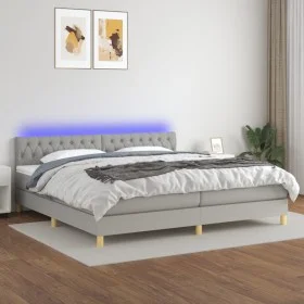 Box spring bed with fabric mattress and light gray LED 200x200 cm by vidaXL, Beds and slatted bases - Ref: Foro24-3133981, Pr...
