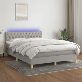 Box spring bed mattress and LED lights light gray fabric 140x200 cm by vidaXL, Beds and slatted bases - Ref: Foro24-3133957, ...