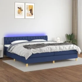 Box spring bed with mattress and LED blue fabric 200x200 cm by vidaXL, Beds and slatted bases - Ref: Foro24-3133987, Price: 5...