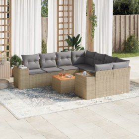 Set de sofás de jardín 9 pzas con cojines ratán sintético beige