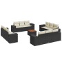 Set de sofás de jardín y cojines 13 pzas ratán sintético negro