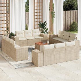 Set sofás de jardín con cojines 13 pzas ratán sintético beige en Conjuntos de jardín | Comprar online en Foro24